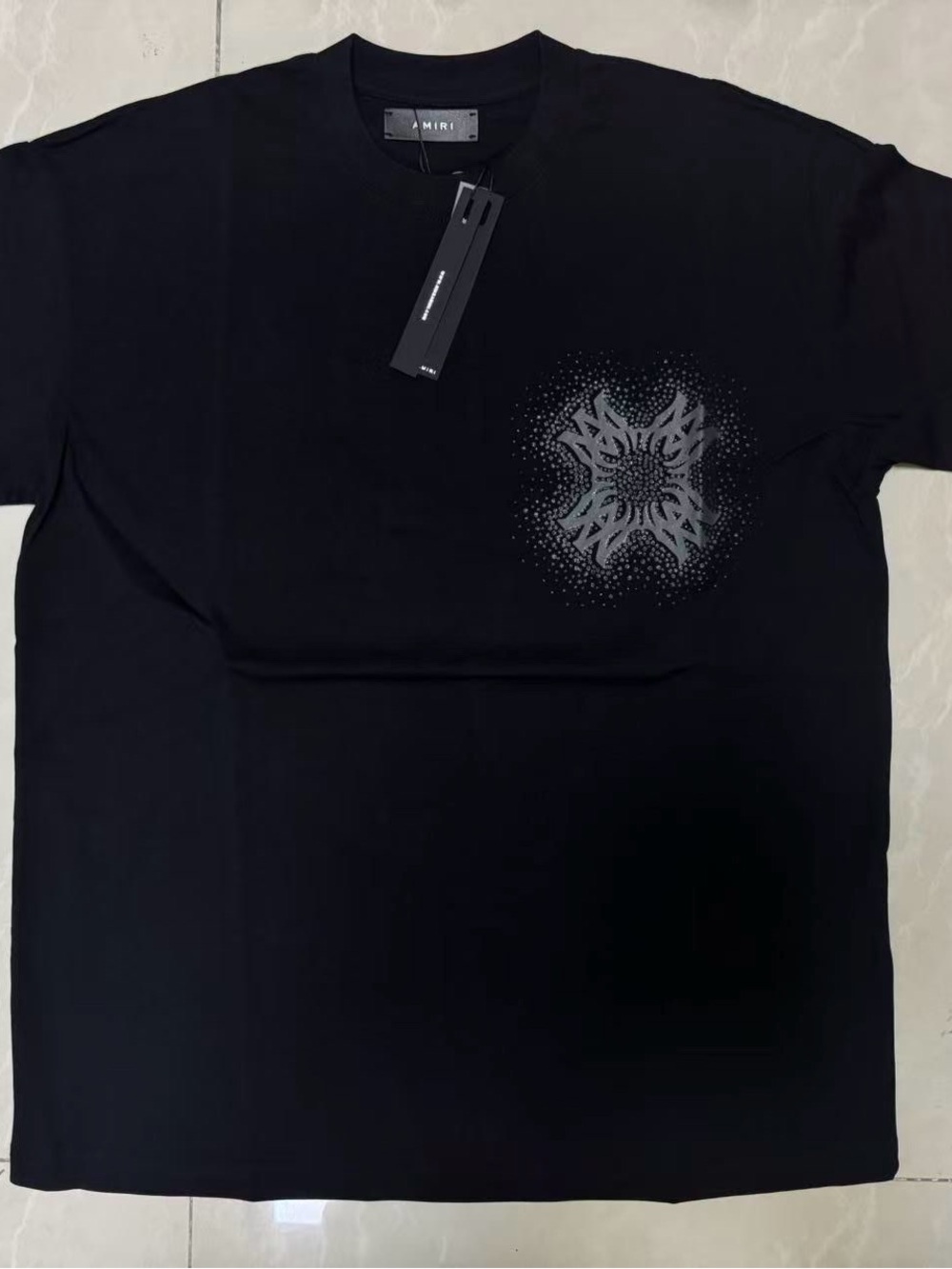 AMIRI Black Short-Sleeve Tee with Subtle Gray Chest Graphic